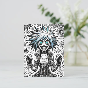 Anime Comic Vrolijke Kunst Origineel Blu_Eyes Blac Feestdagenkaart