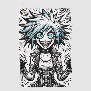 Anime Comic Vrolijke Kunst Origineel Blu_Eyes Blac Golfhanddoek
