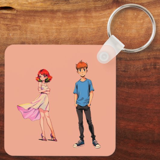 Anime Couple Square Keychain -  (Achterkant)