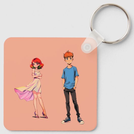 Anime Couple Square Keychain -  (Achterkant)