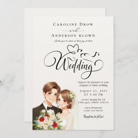 Anime Couple Wedding Kaart (Voorkant / Achterkant)