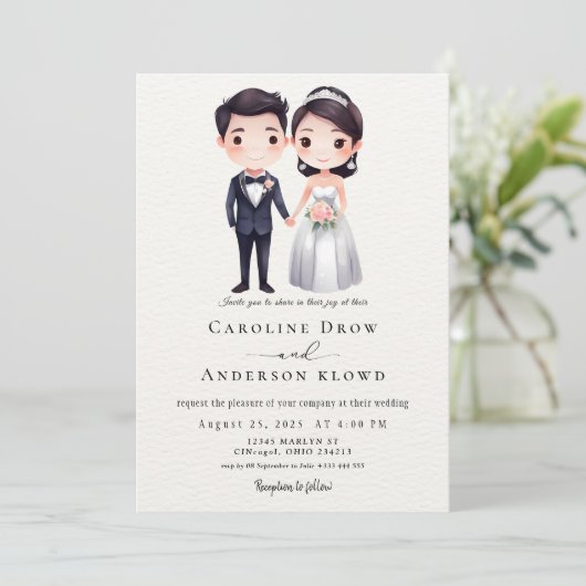 Anime Couple Wedding Kaart (Staand voorkant)