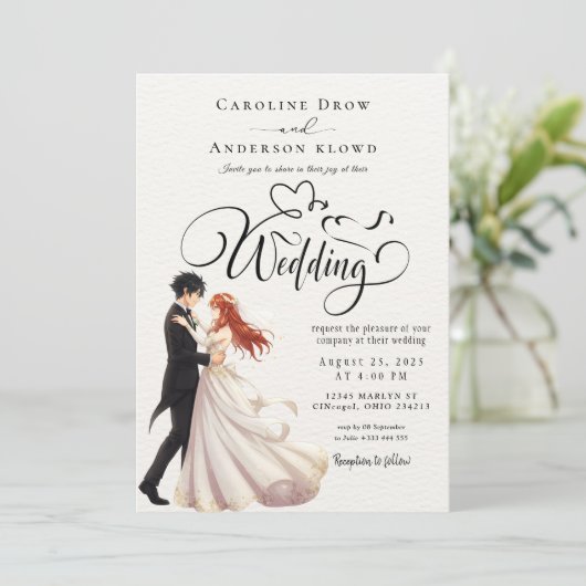 Anime Couple Wedding Kaart (Staand voorkant)