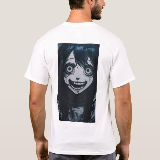 Anime Crazy Girl Psycho Face T-shirt (Achterkant)