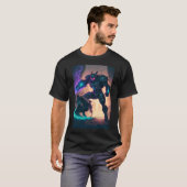 Anime Cyberpunk Super Hero Fighting Giant Robot T-shirt (Voorkant volledig)