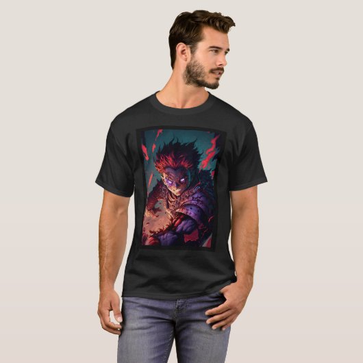 Anime Demon Boy Hero Red Hair T-shirt (Voorkant volledig)