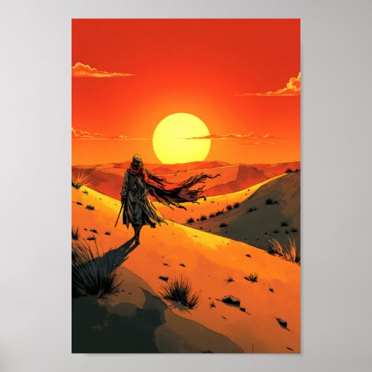 Anime Desert Sunset Wanderer Wall Art Poster (Voorkant)