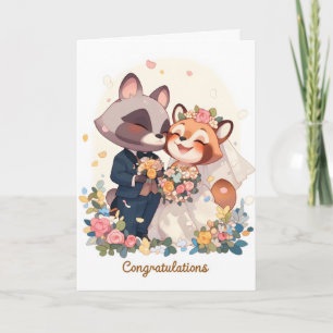 Anime Dieren Cute Trouwwensen Feestdagen Kaart
