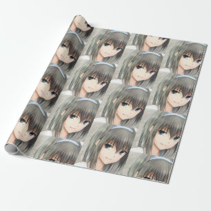 Anime donkerharige meisjes grijze ogen cadeaupapier