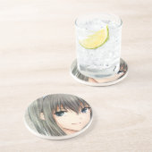 Anime donkerharige meisjes grijze ogen zandsteen onderzetter (Zijkant)
