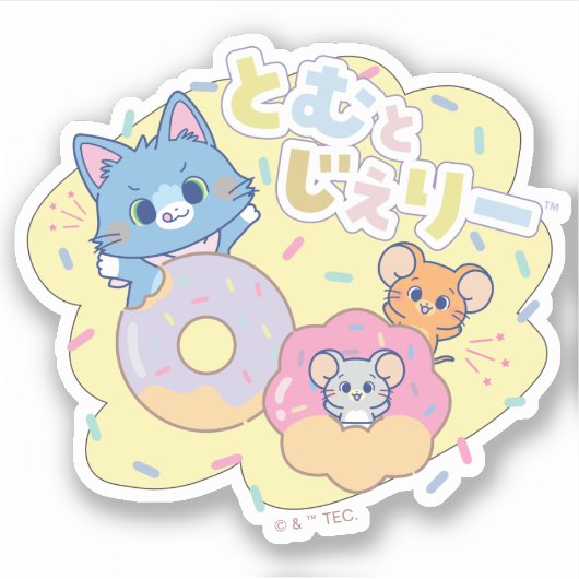 Anime Donut Delights beroemd gemaakt door Tom, Jer Sticker (Voorkant)