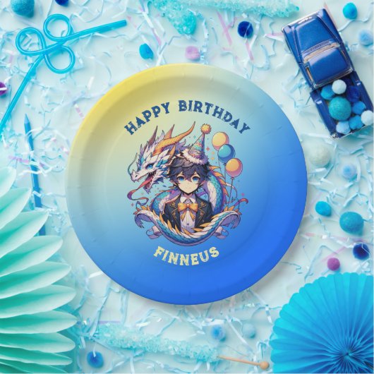 Anime Dragon gepersonaliseerde verjaardag van de j Papieren Bordje (Feest)