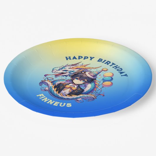 Anime Dragon gepersonaliseerde verjaardag van de j Papieren Bordje (Gekanteld)