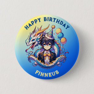 Anime Dragon Gepersonaliseerde Verjaardagsjongen Ronde Button 5,7 Cm