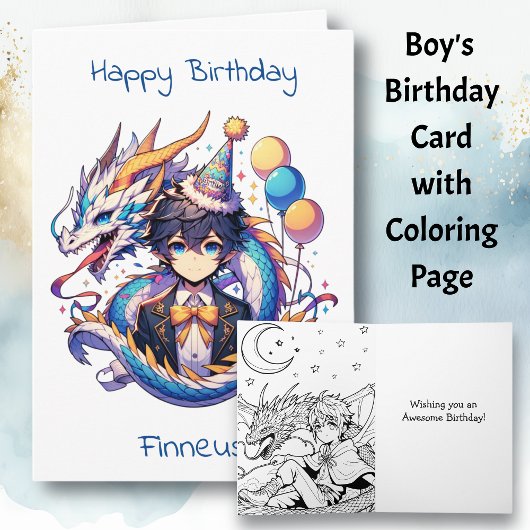 Anime Dragon Theme Boy's Birthday | kleurplaat Kaart