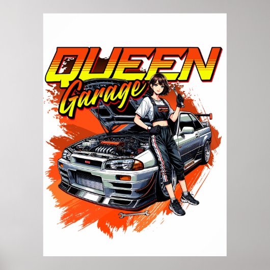 Anime Drift Mechanic Car - Garage Queen Art Poster (Voorkant)