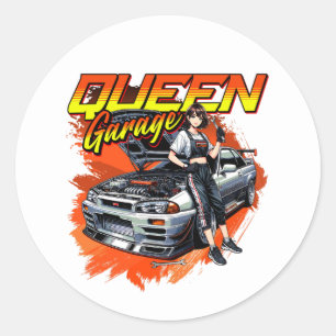 Anime Drift Mechanic Car - Garage Queen Art Ronde Sticker