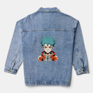 Anime Dromen: Manga Anime Jongen met Groen Haar Denim Jacket