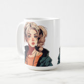 Anime Droom: Schoonheid met Beige Haar Koffiemok (Voorkant links)