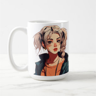 Anime Droom: Schoonheid met Beige Haar Koffiemok