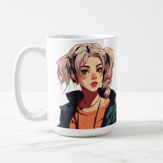 Anime Droom: Schoonheid met Beige Haar Koffiemok (Links)