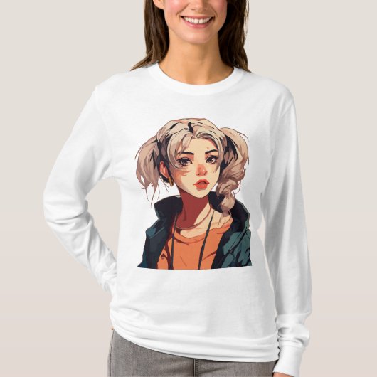 Anime Droom: Schoonheid met Beige Haar T-shirt (Voorkant)