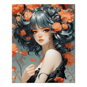 Anime Elegantie:  LBD Fantasy AI Art Perfect Poster