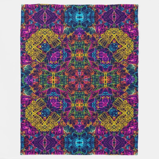 Anime Elektrische Neon Robot Satijn Mandala Fleece Deken (Voorkant)