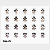 Anime en Pizza Zwart en Paarse Cartoon Ronde Sticker (Vel)