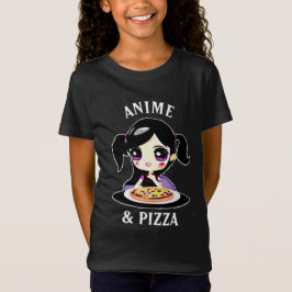 Anime en Pizza Zwart en Paarse Cartoon T-shirt