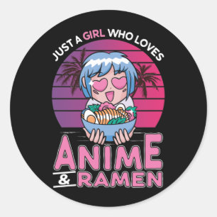 Anime en Ramen Meisje Otaku Retro Japanse Manga Ronde Sticker