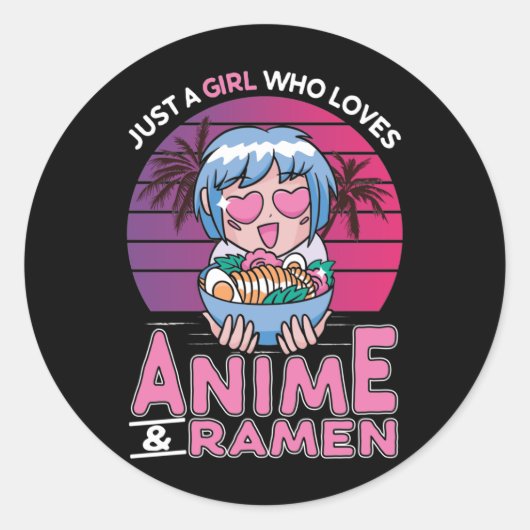 Anime en Ramen Meisje Otaku Retro Japanse Manga Ronde Sticker (Voorkant)