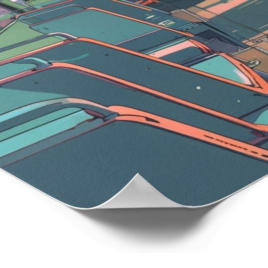 Anime esthetiek in een bus Landscape Art Print (Hoek)