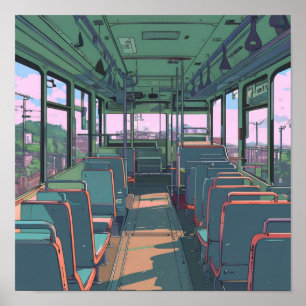 Anime esthetiek in een bus Landscape Art Print