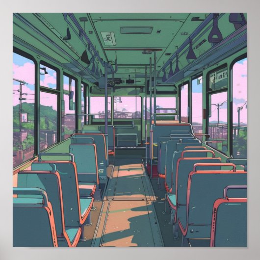 Anime esthetiek in een bus Landscape Art Print (Voorkant)