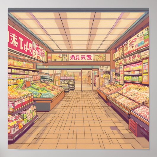 Anime Esthetische Japanse Supermarkt Interieur Poster (Voorkant)