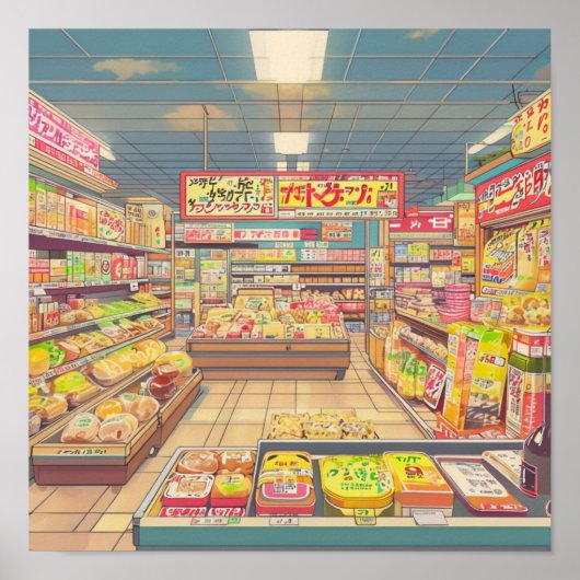 Anime Esthetische Japanse Supermarkt Interieur Poster (Voorkant)