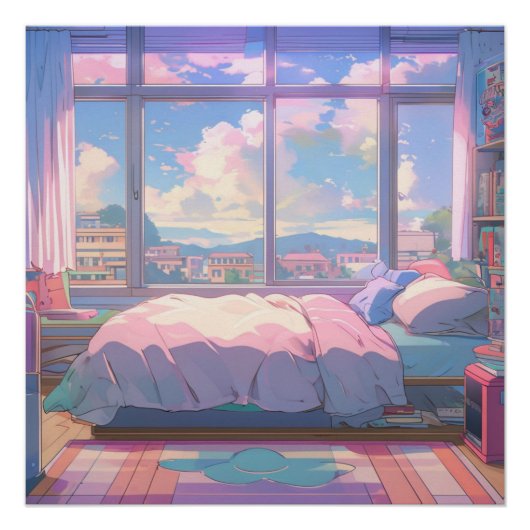 Anime Esthetische Slaapkamer Landschap Art Print Perfect Poster (Voorkant)