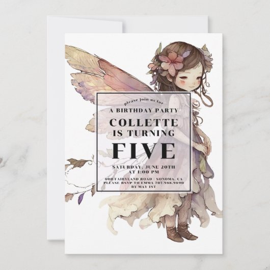Anime Fairy Girl's 5e uitnodiging voor de verjaard (Voorkant)