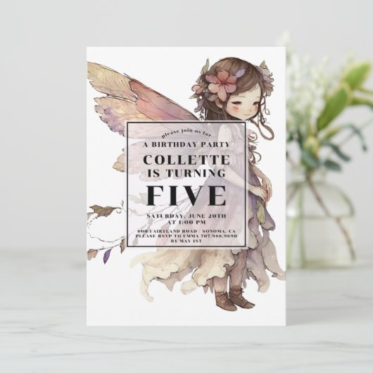Anime Fairy Girl's 5e uitnodiging voor de verjaard (Staand voorkant)
