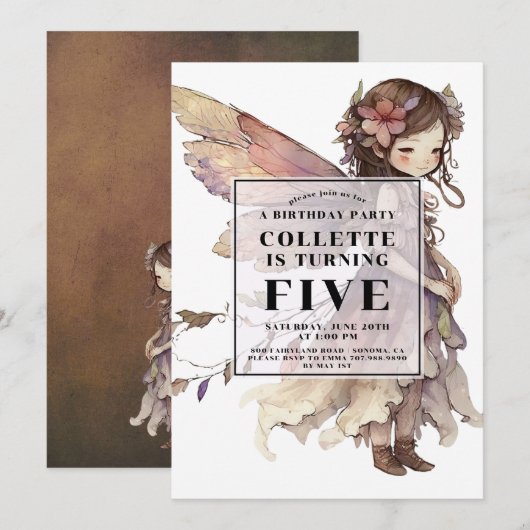 Anime Fairy Girl's 5e uitnodiging voor de verjaard (Voorkant / Achterkant)
