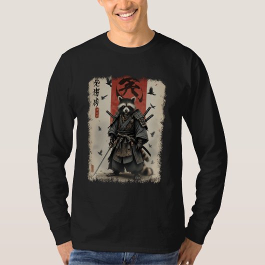 Anime for Men, Samurai Raccoon Graphic, Japanese W T-shirt (Voorkant)