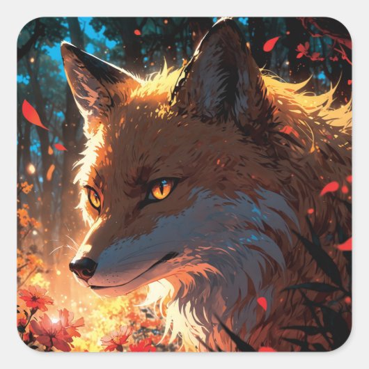 Anime fox art vierkante sticker (Voorkant)