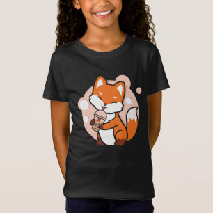 Anime Fox Drink Boba Tea Meisjes Graphic T-shirt
