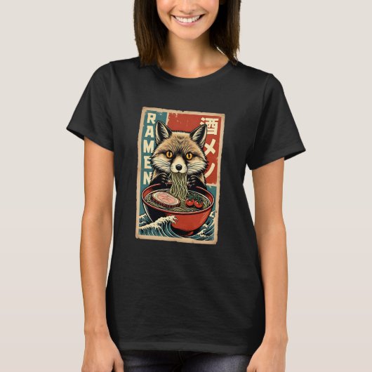 Anime Fox Eating Ramen Japanese Cute & Funny Kawai T-shirt (Voorkant)