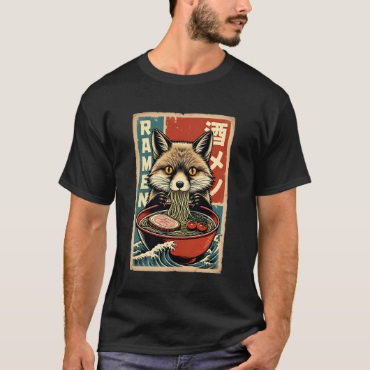 Anime Fox Eating Ramen Japanese Cute & Funny Kawai T-shirt (Voorkant)