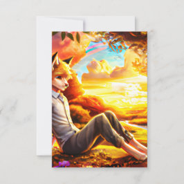 Anime Fox Man in Landschap bij zonsondergang Bedankkaart