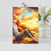 Anime Fox Man in Landschap bij zonsondergang Bedankkaart (Staand voorkant)