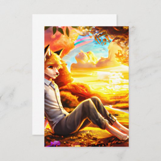 Anime Fox Man in Landschap bij zonsondergang Bedankkaart (Voorkant / Achterkant)