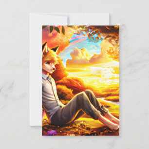 Anime Fox Man in Landschap bij zonsondergang Bedankkaart